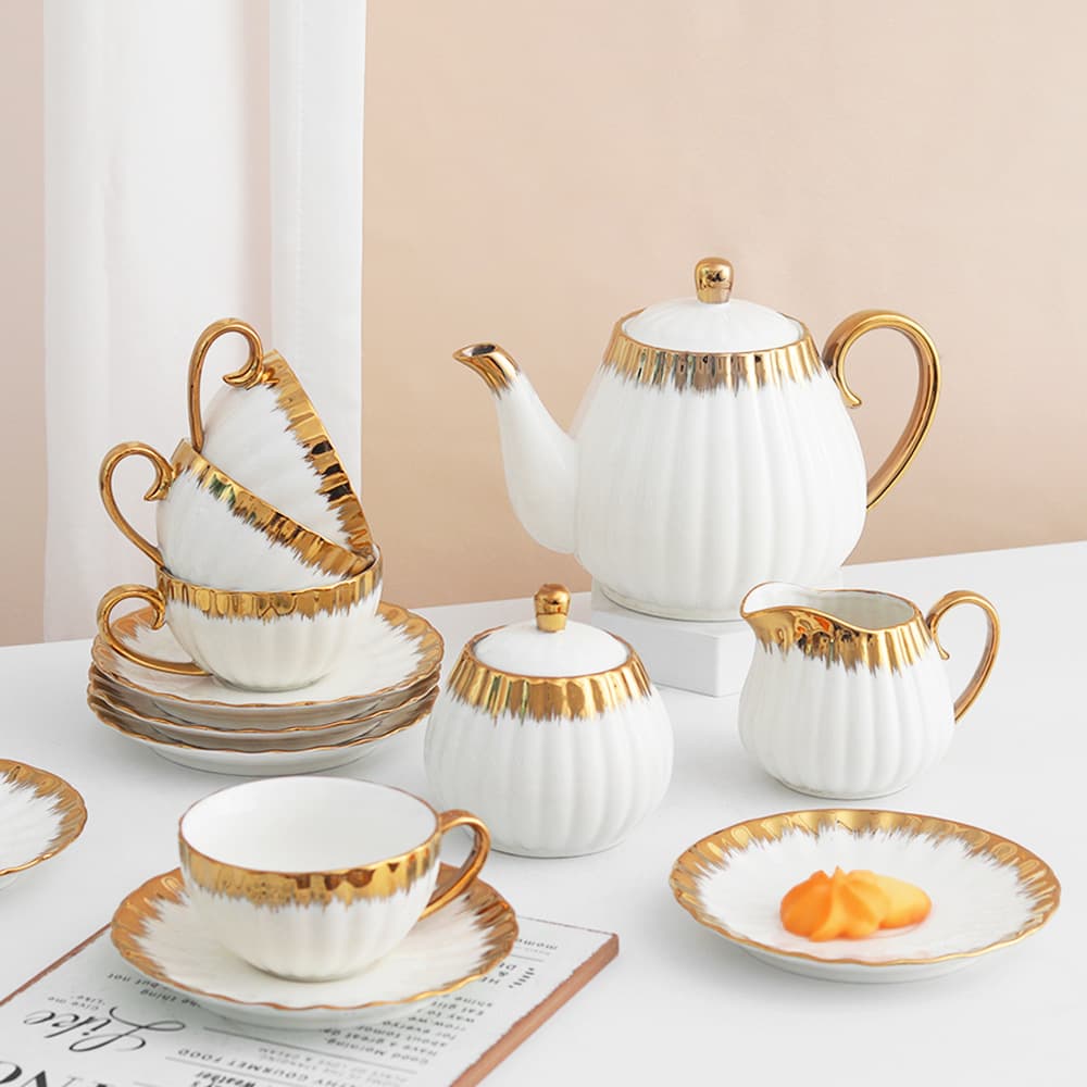 Simple Ceramic Electroplating Afternoon Tea Light Luxury Set Nordic ins Coffee Cup Sugar Jar Household Teapot Tea Set Complete