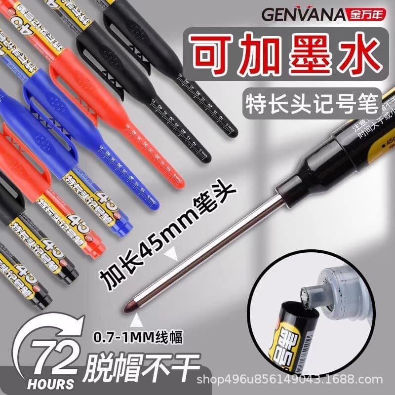 Jinwanian Long-Head Marker Pen Oil-Based Refillable Extended Deep Hole Marking Carpenter Marker Waterproof