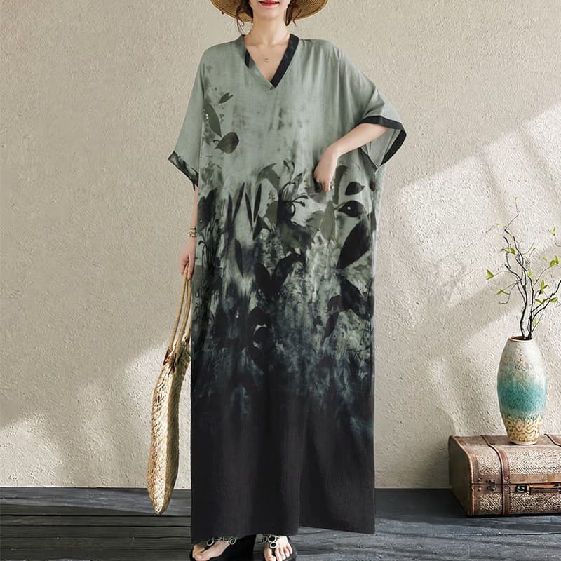 Cotton Silk Dress for Women Summer New Fashion Bag Dress Loose Plus Size Ethnic Minimalist Chinese Style Solid Color Long Dress