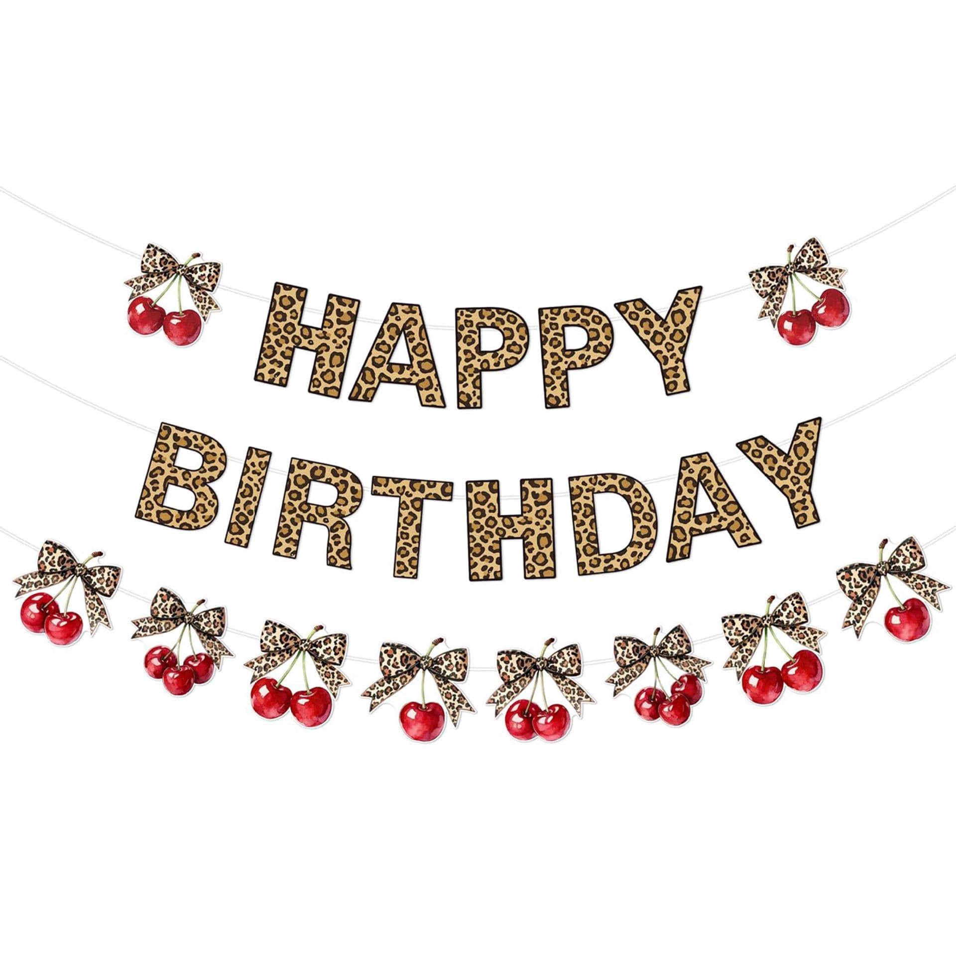 Amazon's New Leopard Print Cherry-Themed Happy Birthday Party Bachelor Party Decoration Banner