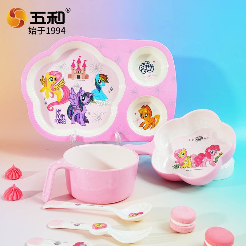 Wuhe My Little Pony Melamine Tableware Hasbro Licensed Anti-scald Children's Multi-compartment Plate Cup Bowl Spoon Lunch Box