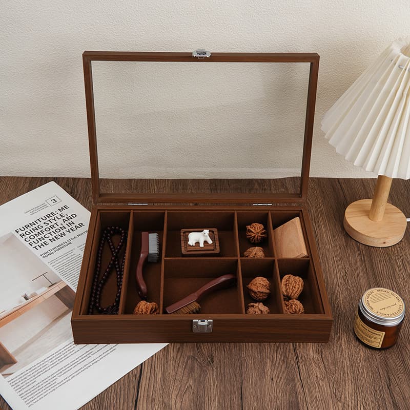 Walnut color literary play storage jewelry box dustproof with lid household walnut bracelet bracelet necklace jewelry jewelry box