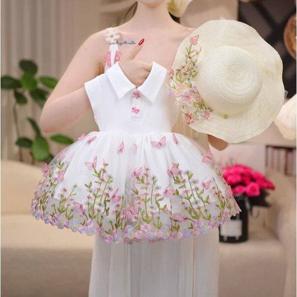 Girls Summer Dress 2026 New Princess Dress Butterfly Embroidery Mesh Skirt Fashionable Children's Dress Summer Style