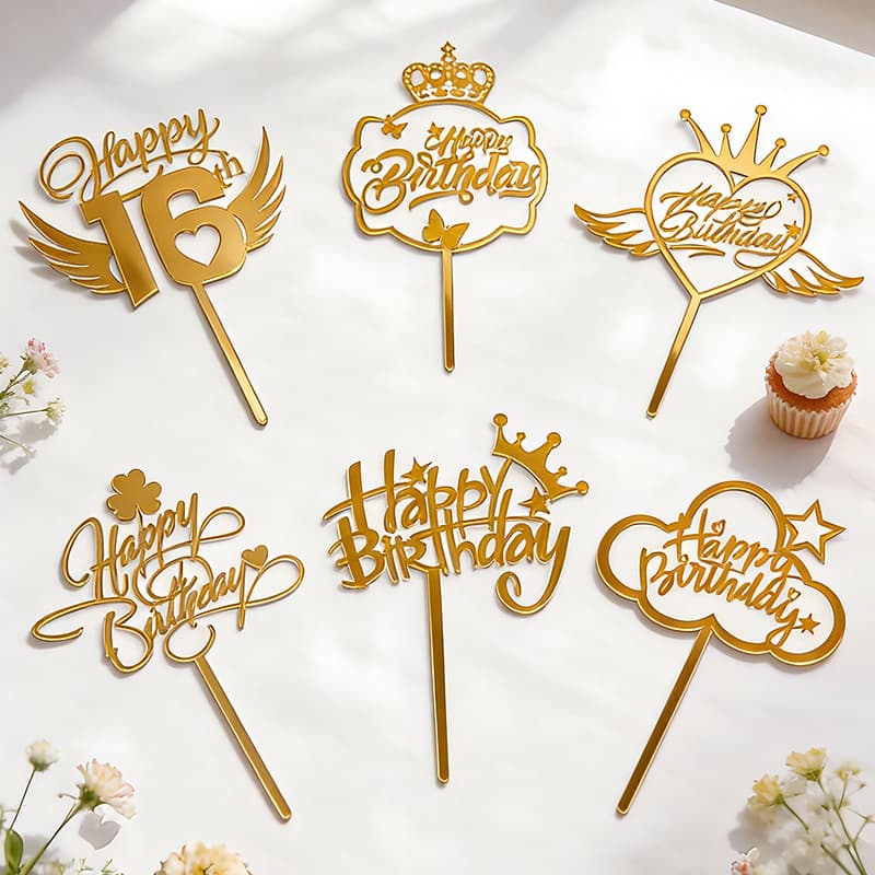 New creative birthday cake decoration golden acrylic cake plug-in party baking decoration supplies