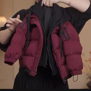 Kids Down Cotton Puffer Jacket Boys Winter Thick Coat Hooded Knit Color-Block Faux Two-Piece Warm Cotton Jacket Live Stream