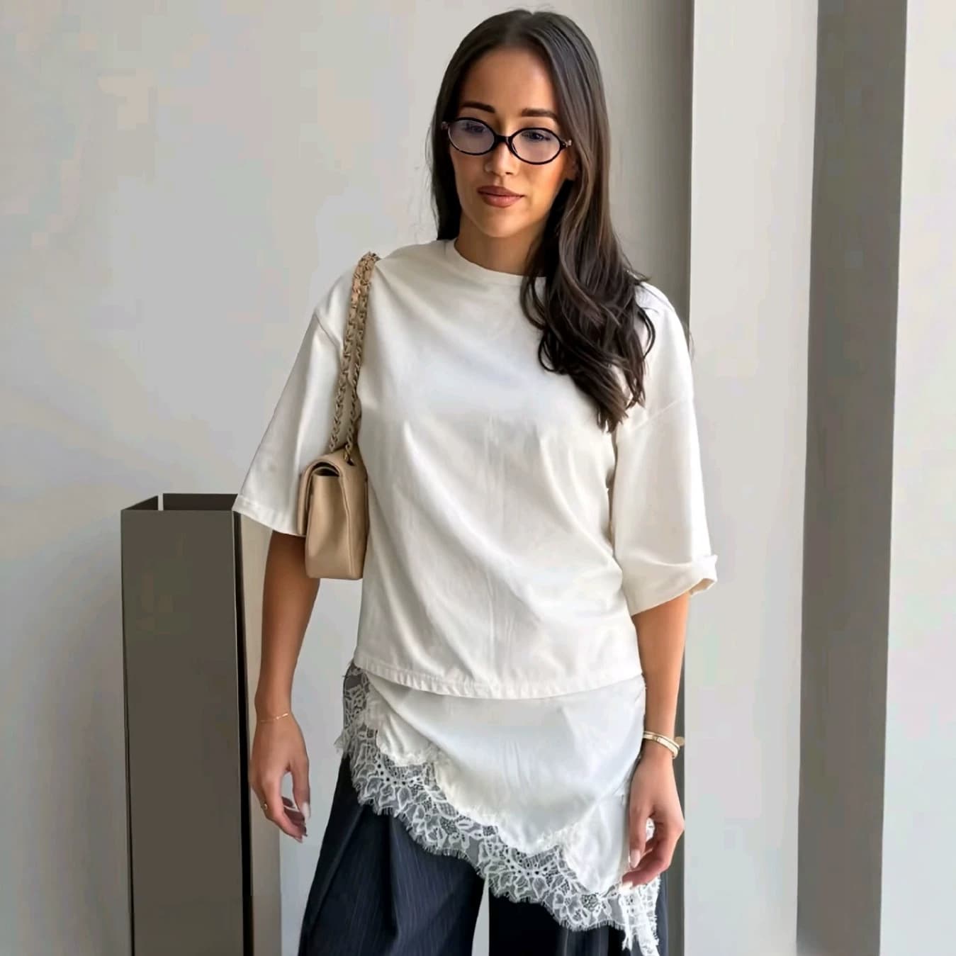 ZA Cross-border European and American Women's Fashion AliExpress Hot Summer Trendy Versatile Lace Satin Patchwork Dress Top