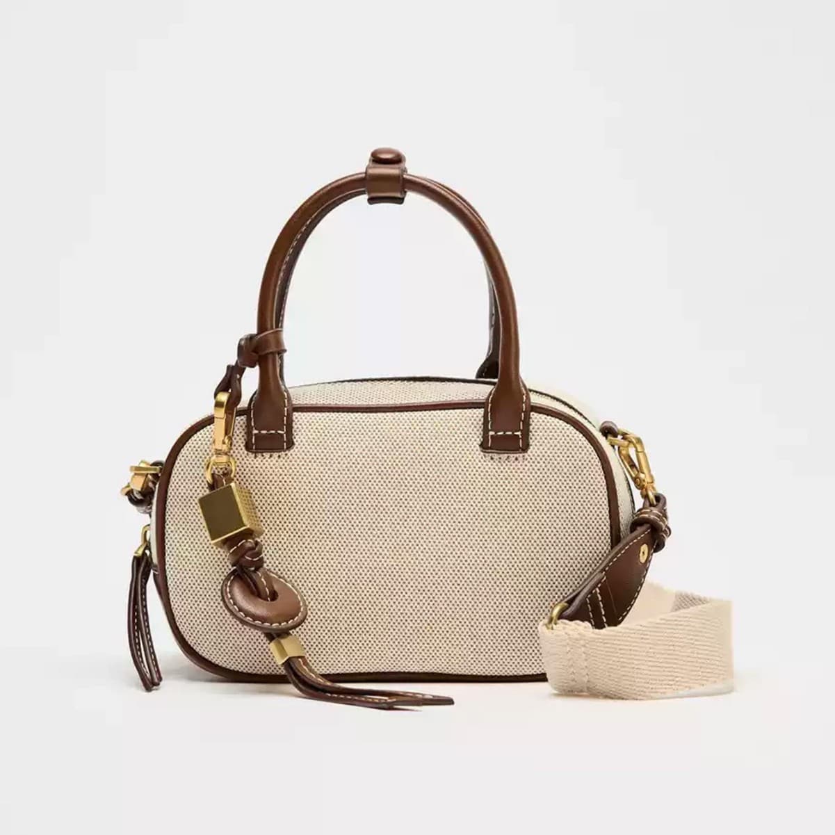 Spanish Women's Bag 2025 New Model Niche Color-Blocking Handbag Fashion Crossbody Canvas PU Shoulder Bowling Small Square Bag