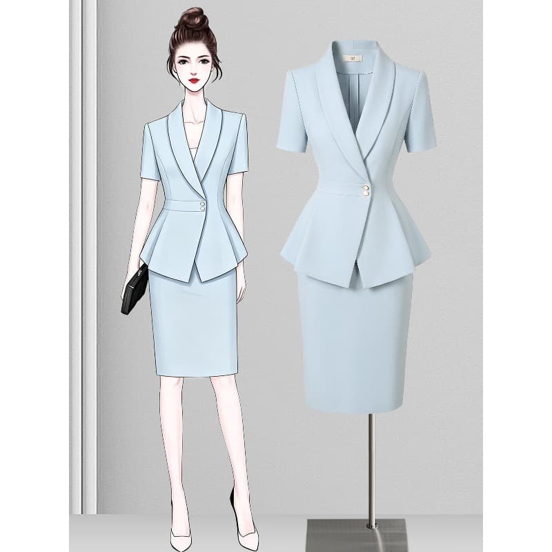 High-end business attire for women, fashionable, slim, capable, suit, skirt, beauty salon, beauty industry work clothes, summer