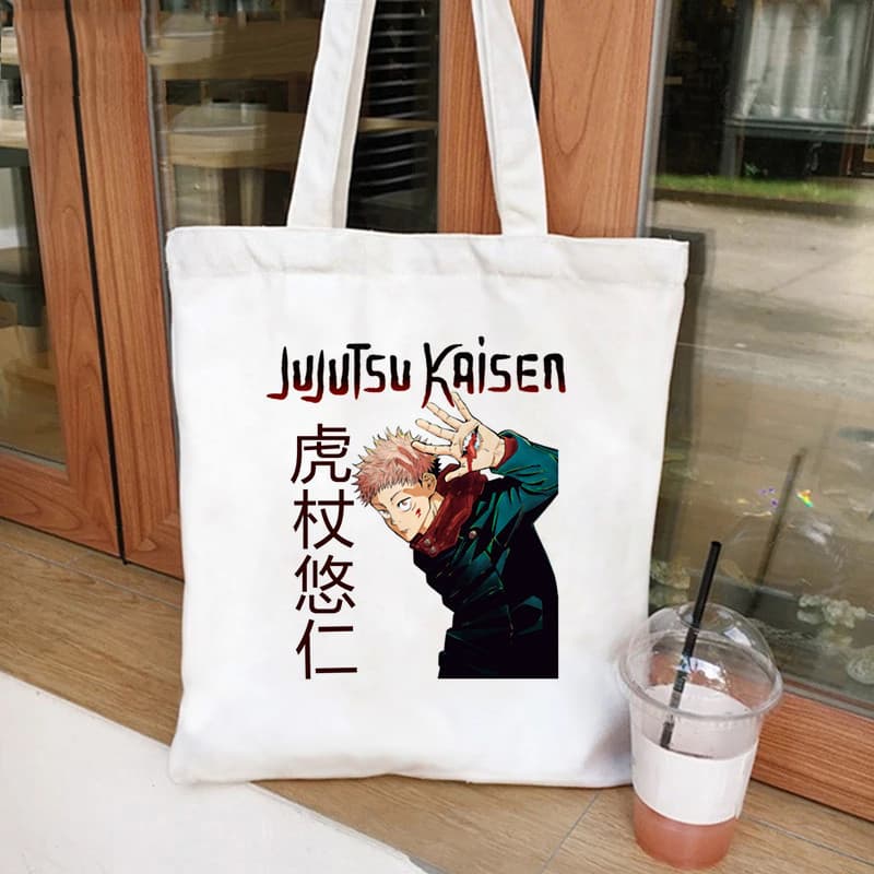 Cross-Border Hot Selling Jujutsu Kaisen Anime Printed Canvas Bag Harajuku Shoulder Handbag Shopping Bag In Stock