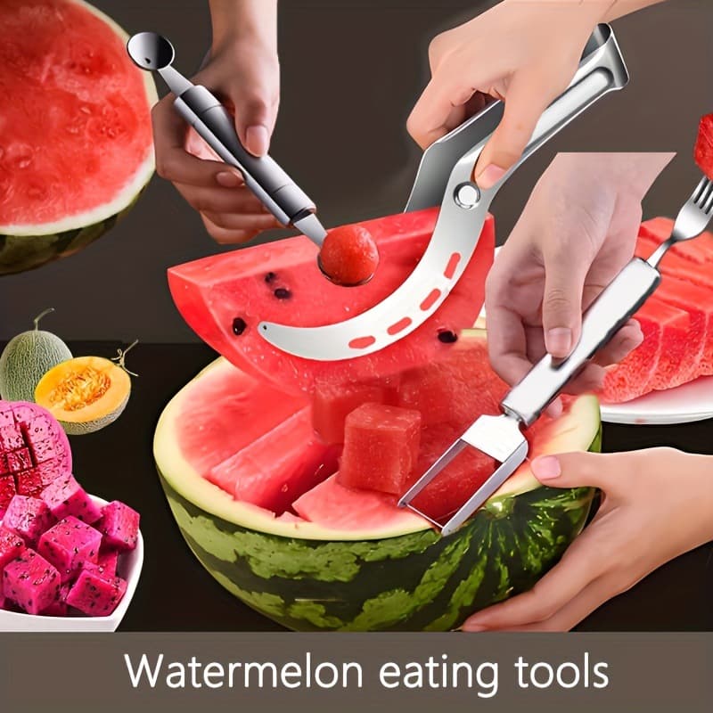 Watermelon Cutter, Stainless Steel Watermelon Fork, Fruit Spoon, Cutting Slicer, Melon Baller, Watermelon Tool