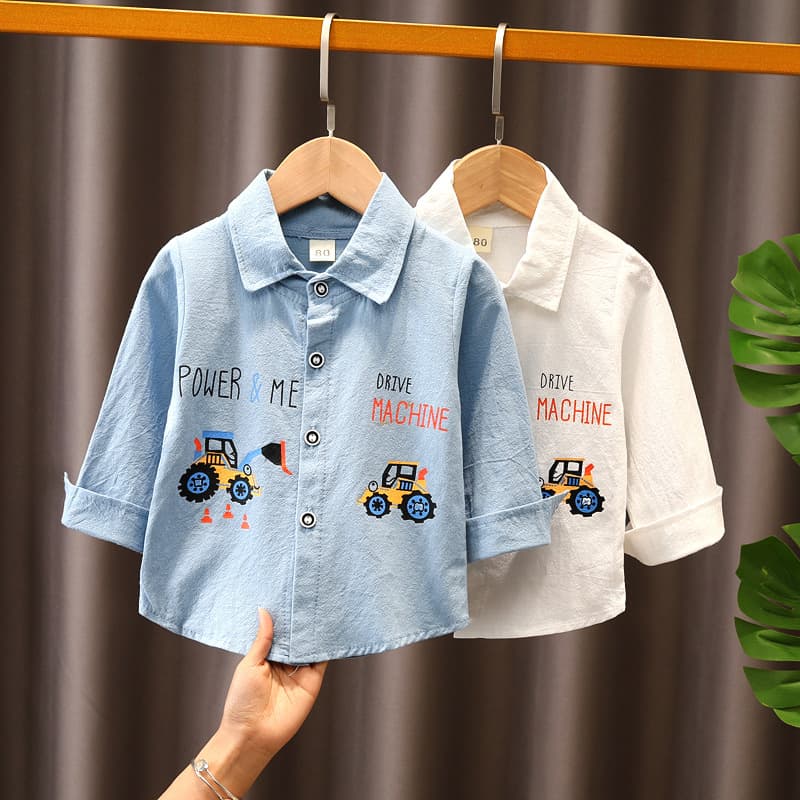 Boys' long-sleeved shirts Korean style loose children's cartoon shirts men's and women's baby shirts fashionable tops for small and medium-sized children