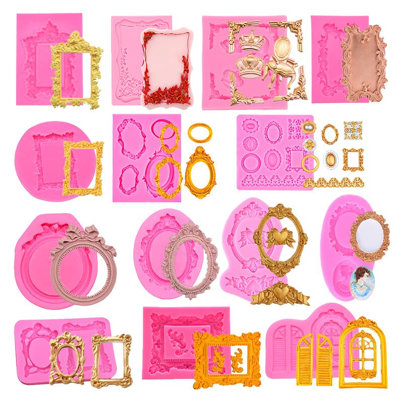 Baroque Carved Photo Frame Collection Silicone Mold, Vintage Lace Cold Process Soap Aroma Stone Decorative Border Silicone Mold