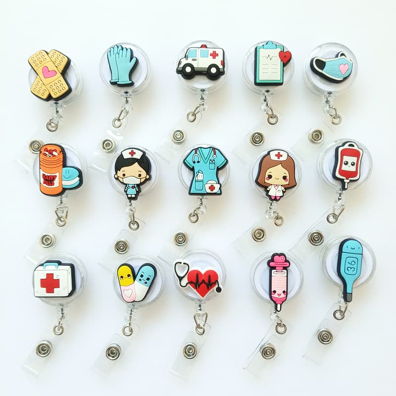 Cross-Border Medical Care Badge Cartoon Transparent Easy-Pull Buckle Telescopic Buckle Hospital Medical Badge Lanyard ID Card Holder Clip Buckle