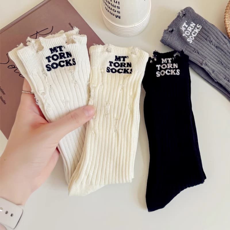 Hole Socks for Women Mid-Calf Ins Style Street Trendy Hole Socks Beggar Socks Mid-Calf Socks Korean Version