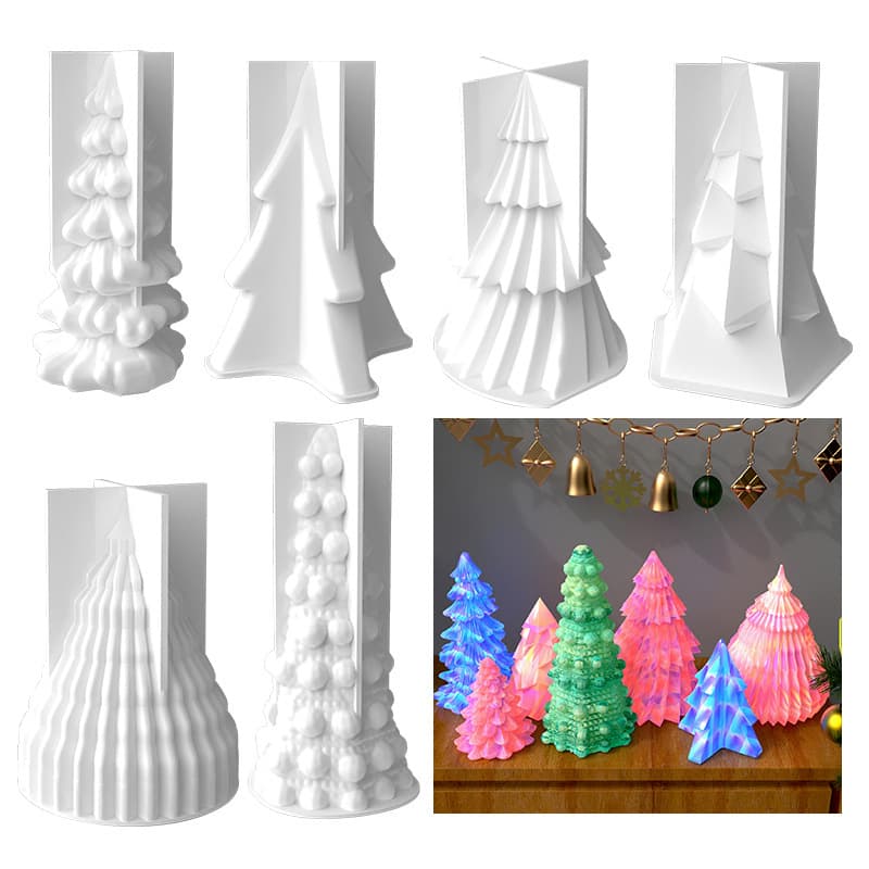 DIY Epoxy Resin Origami Striped 3D Christmas Tree Large and Small Silicone Mold for Candle Making