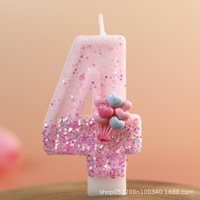 Creative Handmade Number Candles 0-9 Birthday Party Cake Decor Glitter Balloon Accessories Hot Selling Cross-Border
