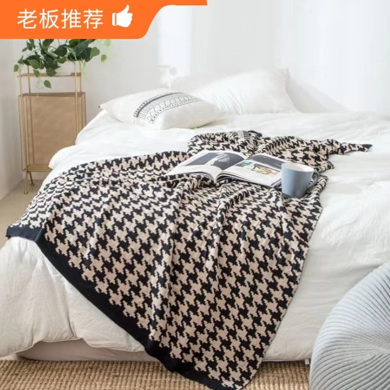 Nordic pure cotton blanket sofa throw blanket spring autumn sofa blanket office nap blanket thin blanket houndstooth blanket
