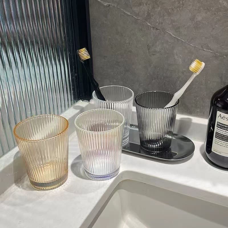 Commercial and Household Thick Glass Water Cup, Hotel Restaurant Vertical Stripe Beer Cup, Bathroom Sink Glass Cup for Travel Use