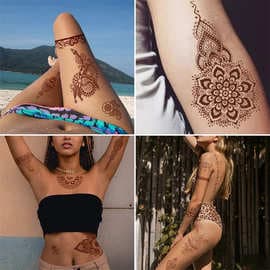 Zhengxiang 2025 Cross-Border Indian Lace Tattoo Sticker Red Brown Waterproof Henna Tattoo Sticker Tattoo Amazon