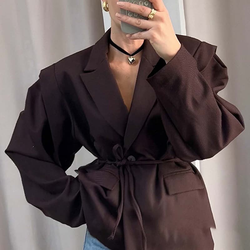 Amazon 2025 New Autumn Winter Cross-Border European American Fashion Waist Slimming Lace-Up Loose Versatile V-Neck Jacket for Women