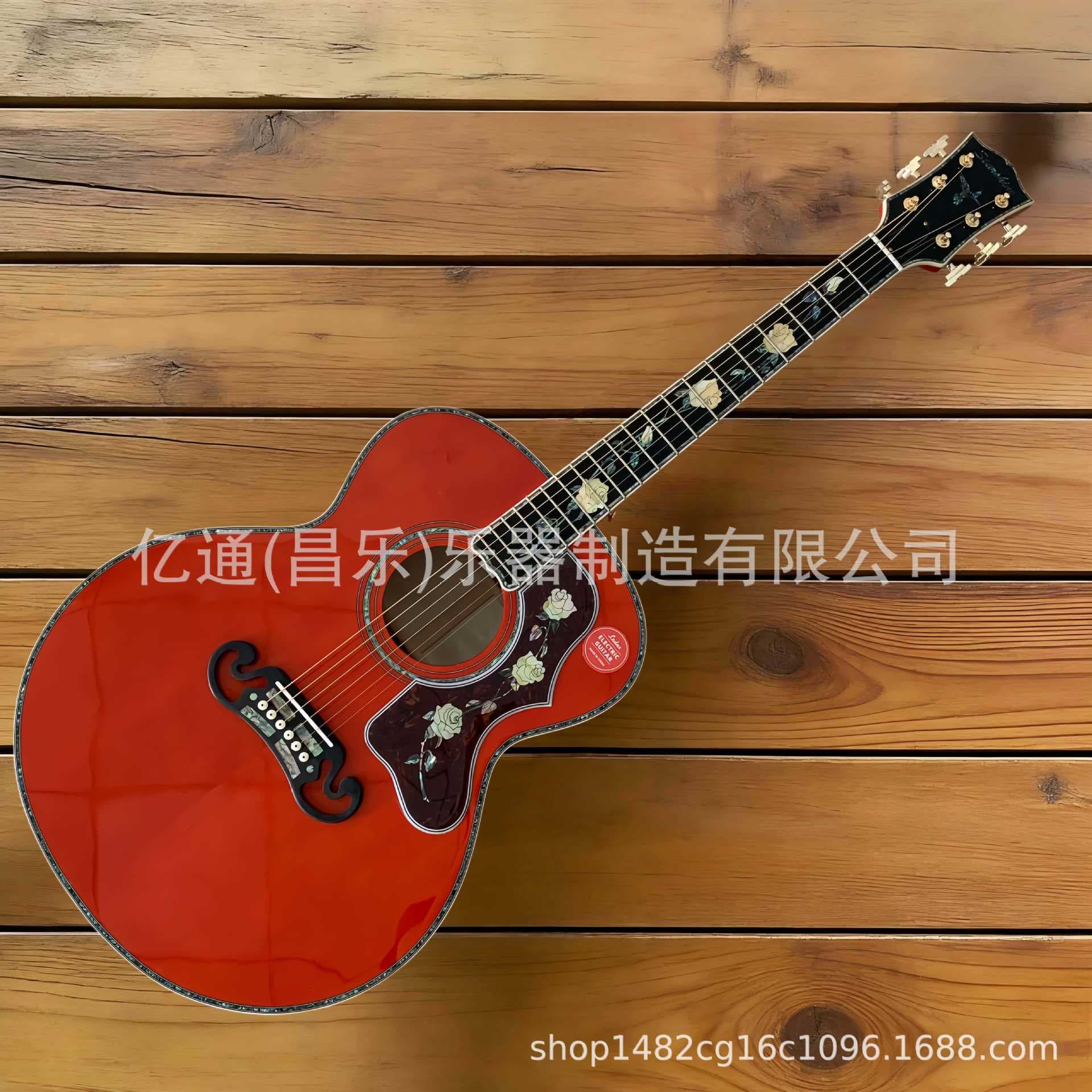 Ledux Jumbo Style Acoustic Guitar High-End Cross-Border Orange Red Black Carved Wood Guitar