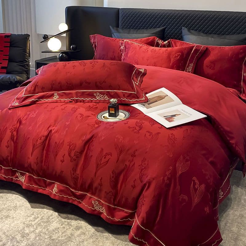 Chinese-style wedding four-piece set, bright red bed sheet and duvet cover, pure cotton dowry, wedding bedding, wedding room wholesale.