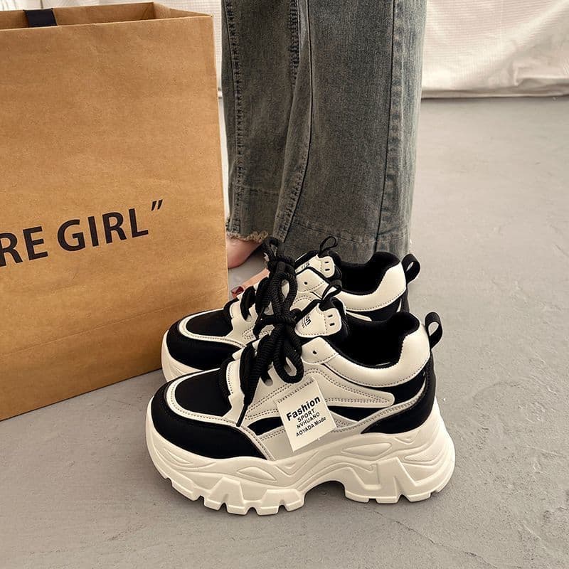 2025 New European Autumn Popular Platform Thick-Soled Dad Shoes for Little Women White Versatile Casual Shoes