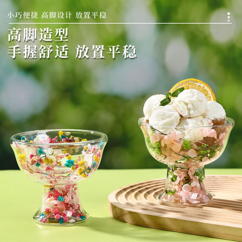 Creative ice cream cup, high borosilicate dried flower filled double-layer glass cup, cross-border goblet, high-looking dessert cup