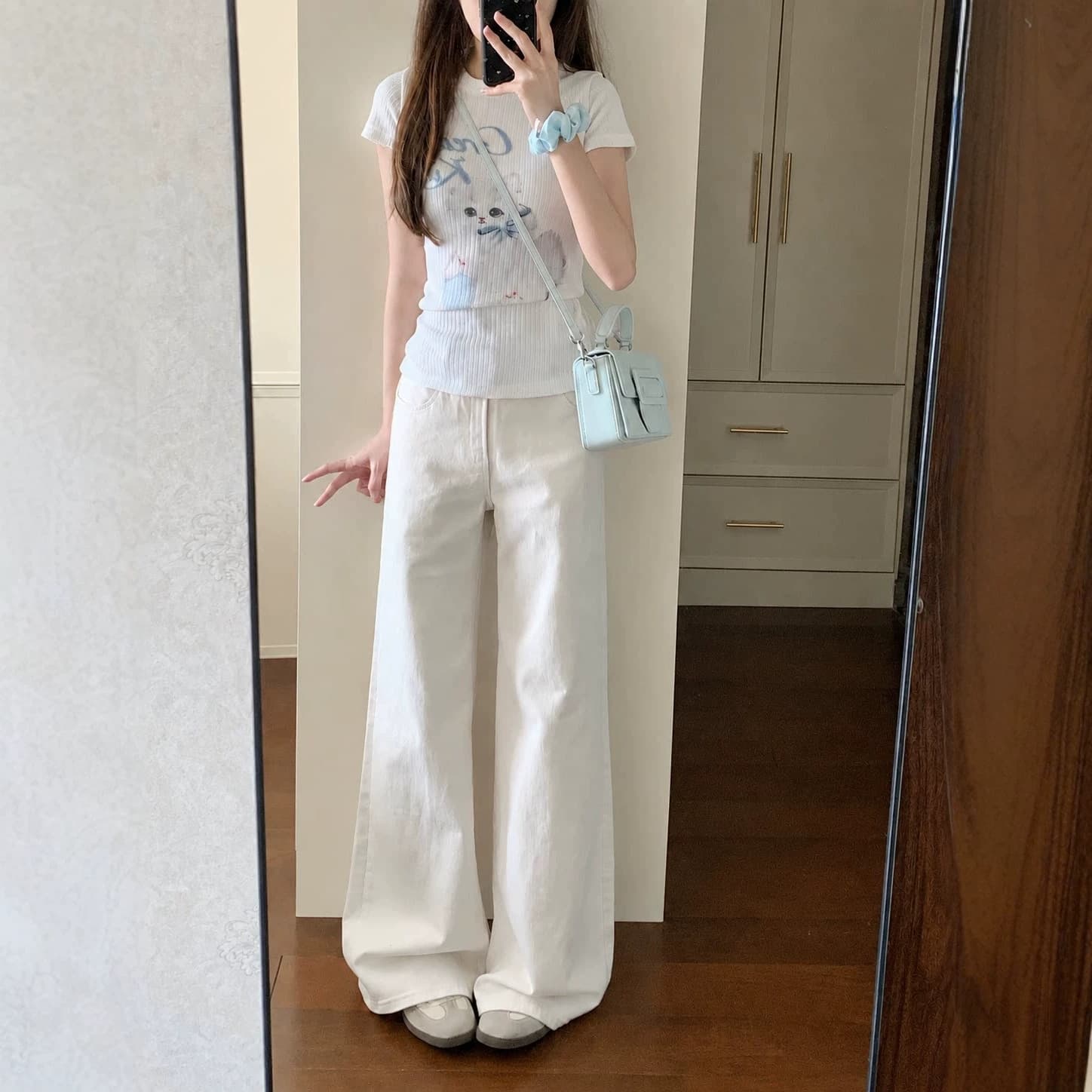 White High-Waist Straight-Leg Jeans for Women 2026 Spring/Summer Casual Versatile Slimming Loose Wide-Leg Petite Floor-Length Pants