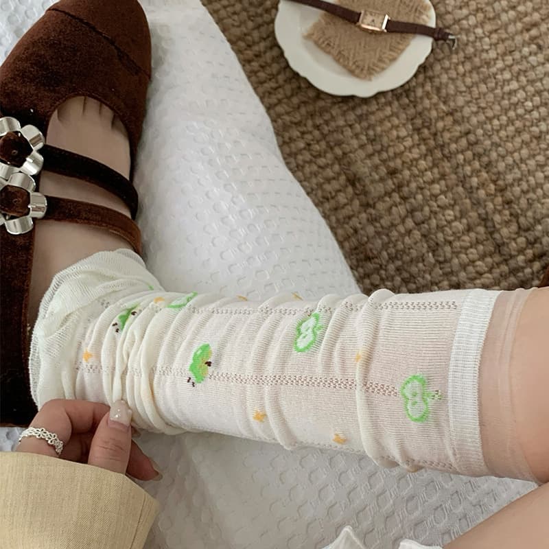 Spring/Summer Thin Women's Socks Set, Mesh Breathable Leg Warmers, Multicolor Ballet Style, Miu-Inspired Lace Fruit Stacking Socks