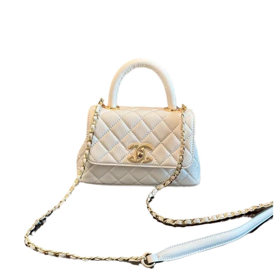 Genuine Leather Chanel-Style Quilted Chain Bag, Elegant Handbag New Women's Shoulder Bag Crossbody Bag, Simple and Fashionable