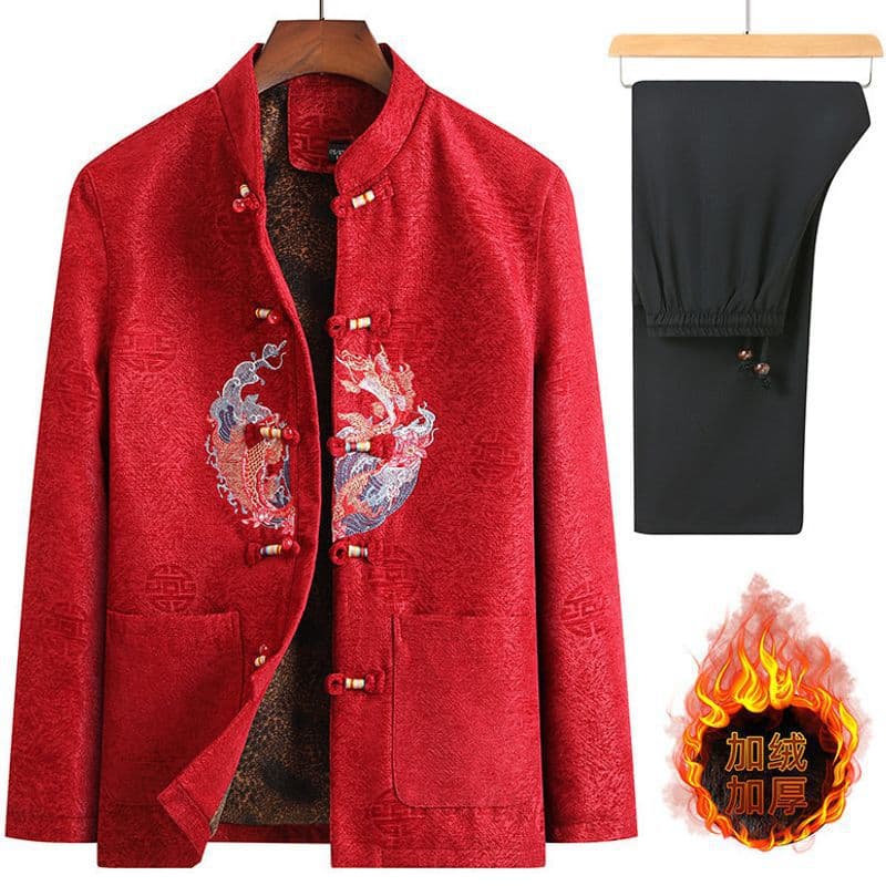 2025 New Men's Spring and Autumn Jacket, Middle-Aged and Elderly Tang Suit, Chinese Style Dad's Zhongshan Suit, Elderly Hanfu Set