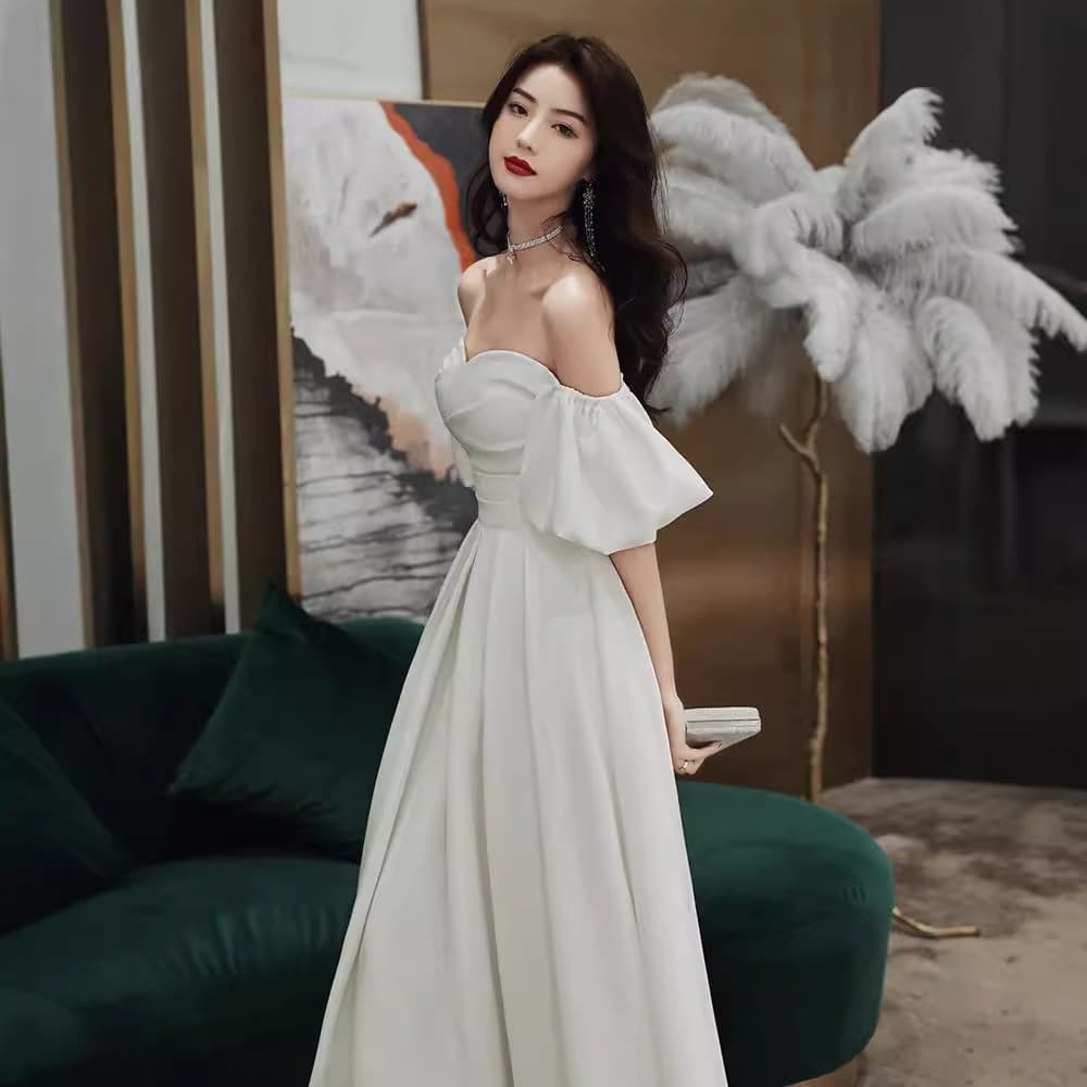 White Evening Dress Women 2026 New Collection Banquet Elegant Socialite Long Dress Party One-Shoulder Strapless Evening Gown