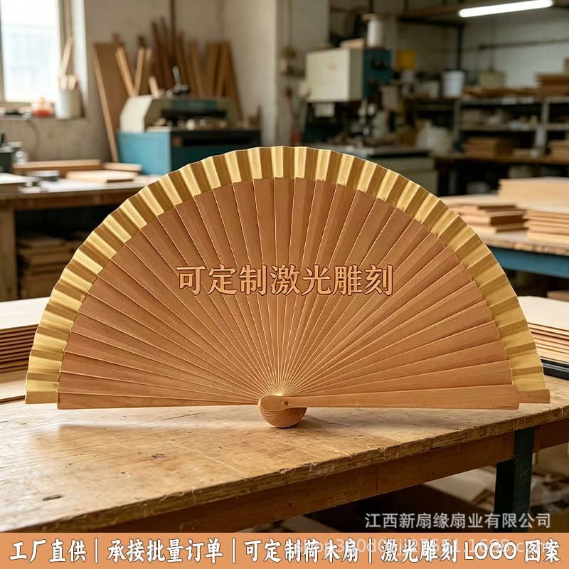 In Stock Spanish Fan Plain Wood Folding Fan Women Modern Minimalist Prop Classic Solid Color Folding Fan