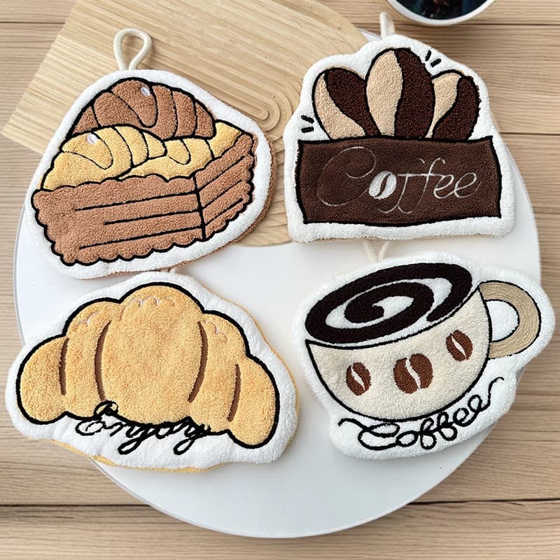 Cross-border Source Coffee Hanging Hand Towel, Lint-Free, Absorbent, Gift Handkerchief, Double-Layer Thickened Hanging Towel