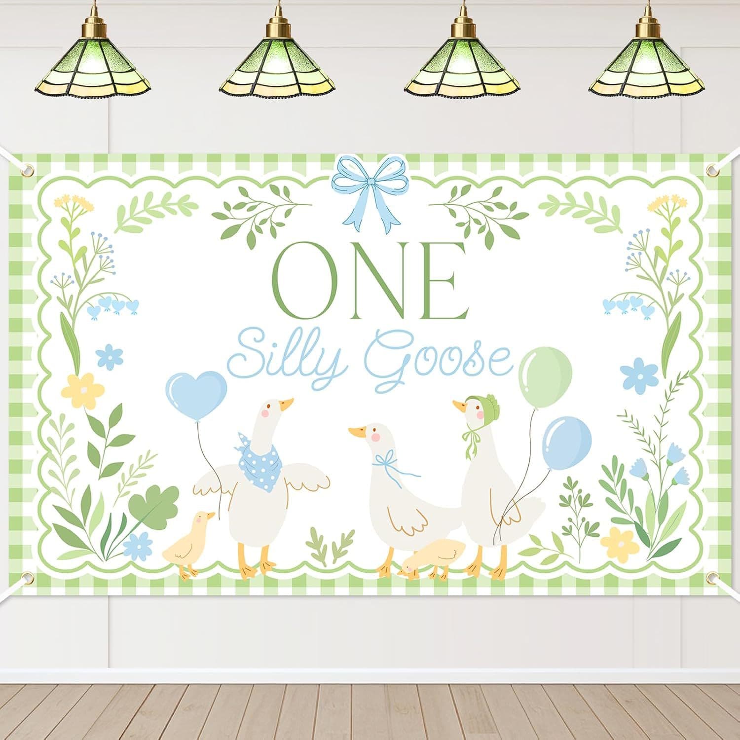 Amazon TUME Green Plaid Floral 1st Birthday Party Banner Cute Cartoon Birthday Party Backdrop Cloth