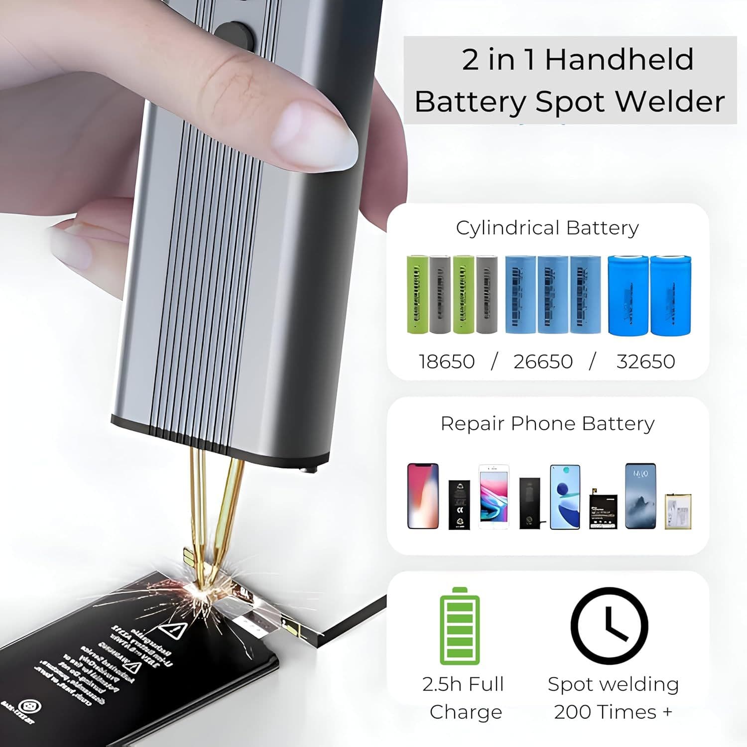 HR10 Smart Handheld Spot Welder 2200mAh Lithium Battery DIY Nickel Strip Mini Small Household Spot Welding Head