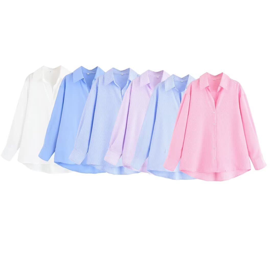 Cross-border 2025 spring new women's clothing European and American style fashion striped long-sleeved lapel simple shirt Q2-23356