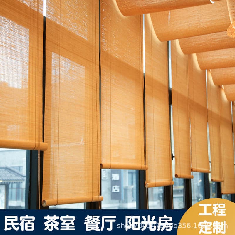 Bamboo Blinds for Window and Door Projects, Roll-Up Sun Protection for Study, Balcony, Tea Room, Light-Blocking Lift-and-Roll Bamboo Shades