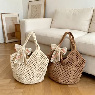 Knitted Tote Bag for Women, Large Capacity Wholesale Crossbody Bag, Hollow Knit Handbag Shopping Bag