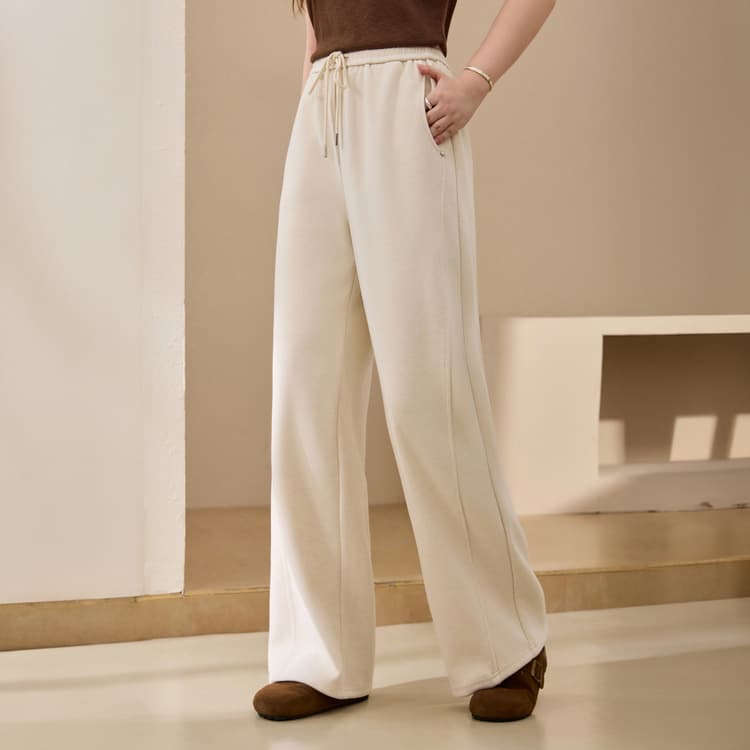 Mop Pants - Lyocell Blend Wide Leg Pants with Design, Xianlixiu Plus Size Women's Fall New Arrival