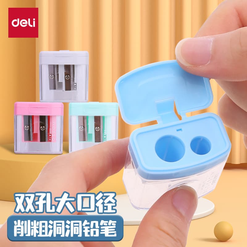 Deli Pencil Sharpener Double Hole Manual Sharpener Mini for Elementary School Children Kindergarten