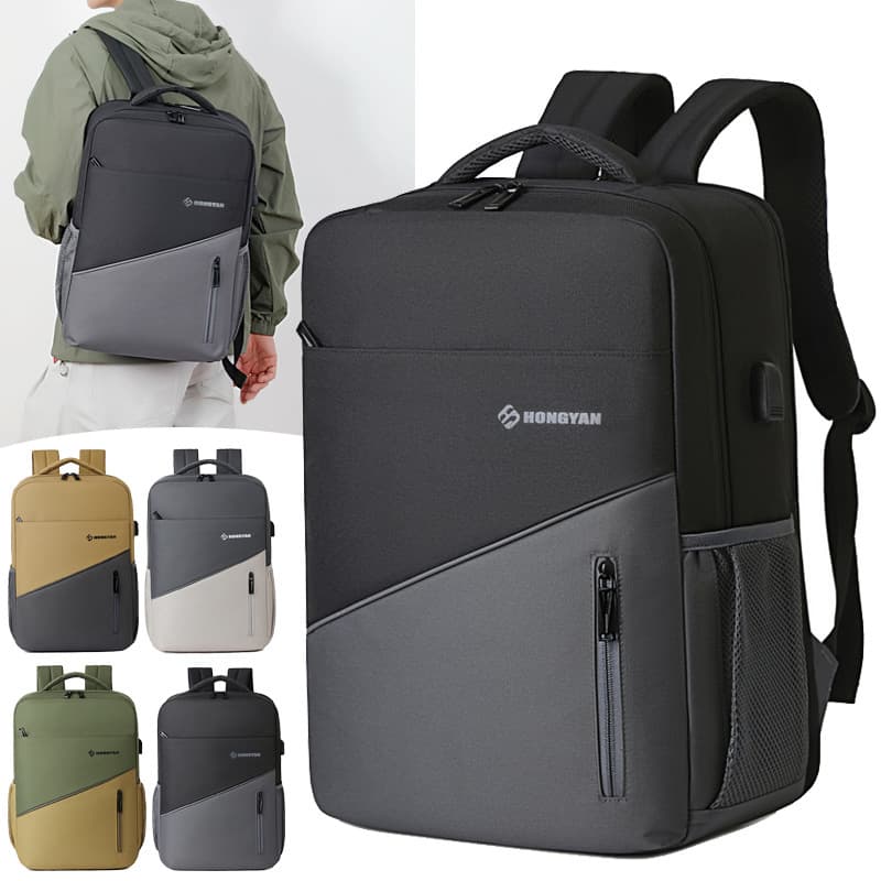 New Cross-border Fashion Color-block Backpack Men's Business Commuter Laptop Backpack Large Capacity Outdoor Travel Backpack