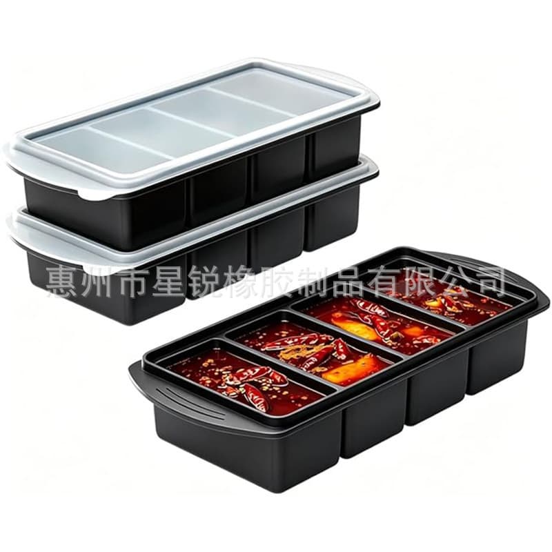 Silicone freezer mold with lid refrigerated food box storage box silicone ice cubes ice tray mold ice box crisper