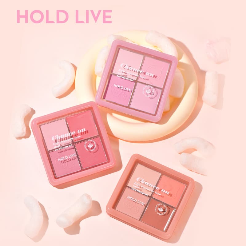 HOLD LIVE Powder Four-Color Blush Palette, Purple Blush for Highlighting and Contouring, Natural Four-Color Cream Blush