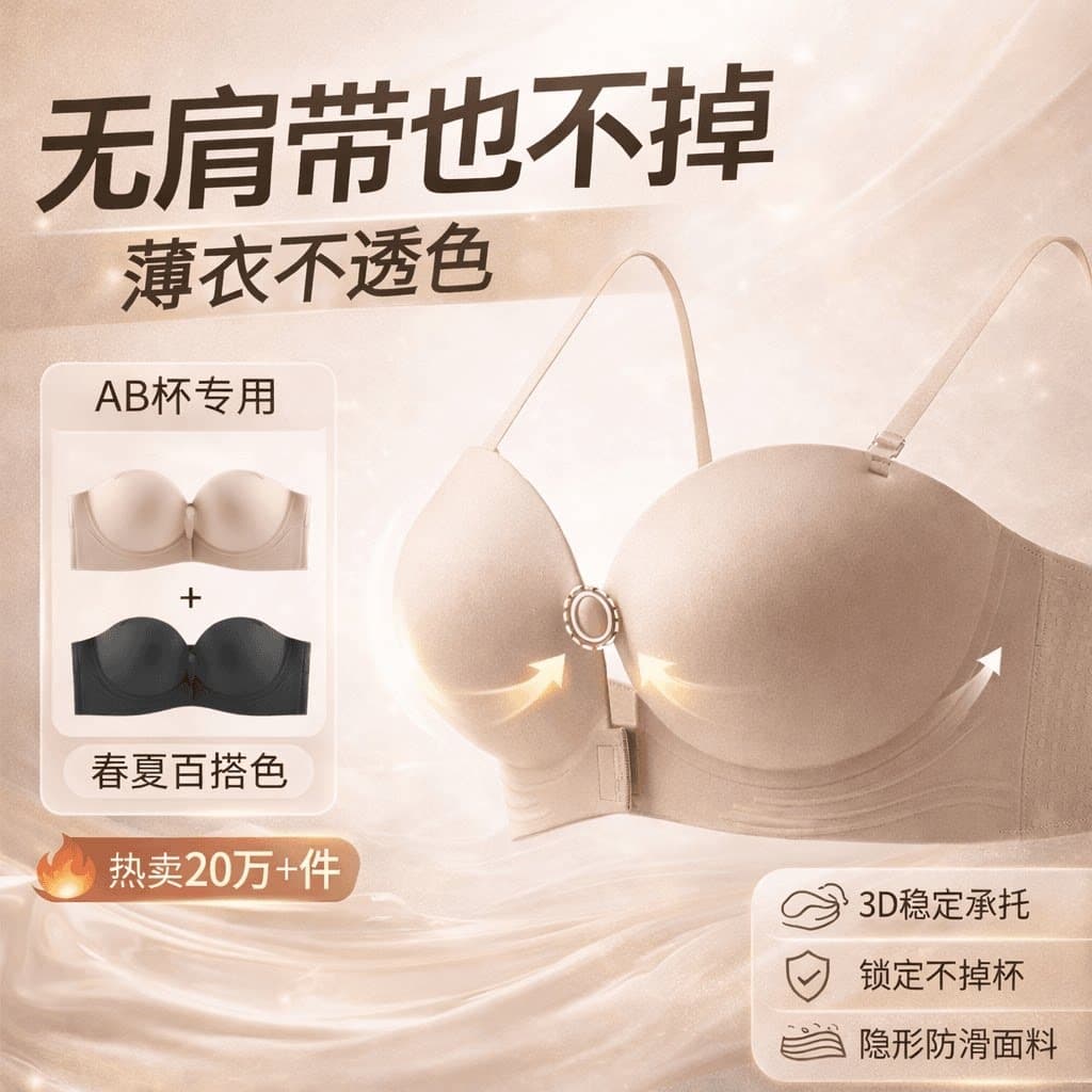 Ranxi Buy One Get One Free Front Closure Strapless Bra Push Up Gather Invisible Seamless Small Chest Look Big Cotton Bra