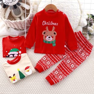 2026 New Spring Autumn Kids Pure Cotton Underwear Set Loungewear Boys Thermal Top and Pants Girls Pajamas Two-Piece Set