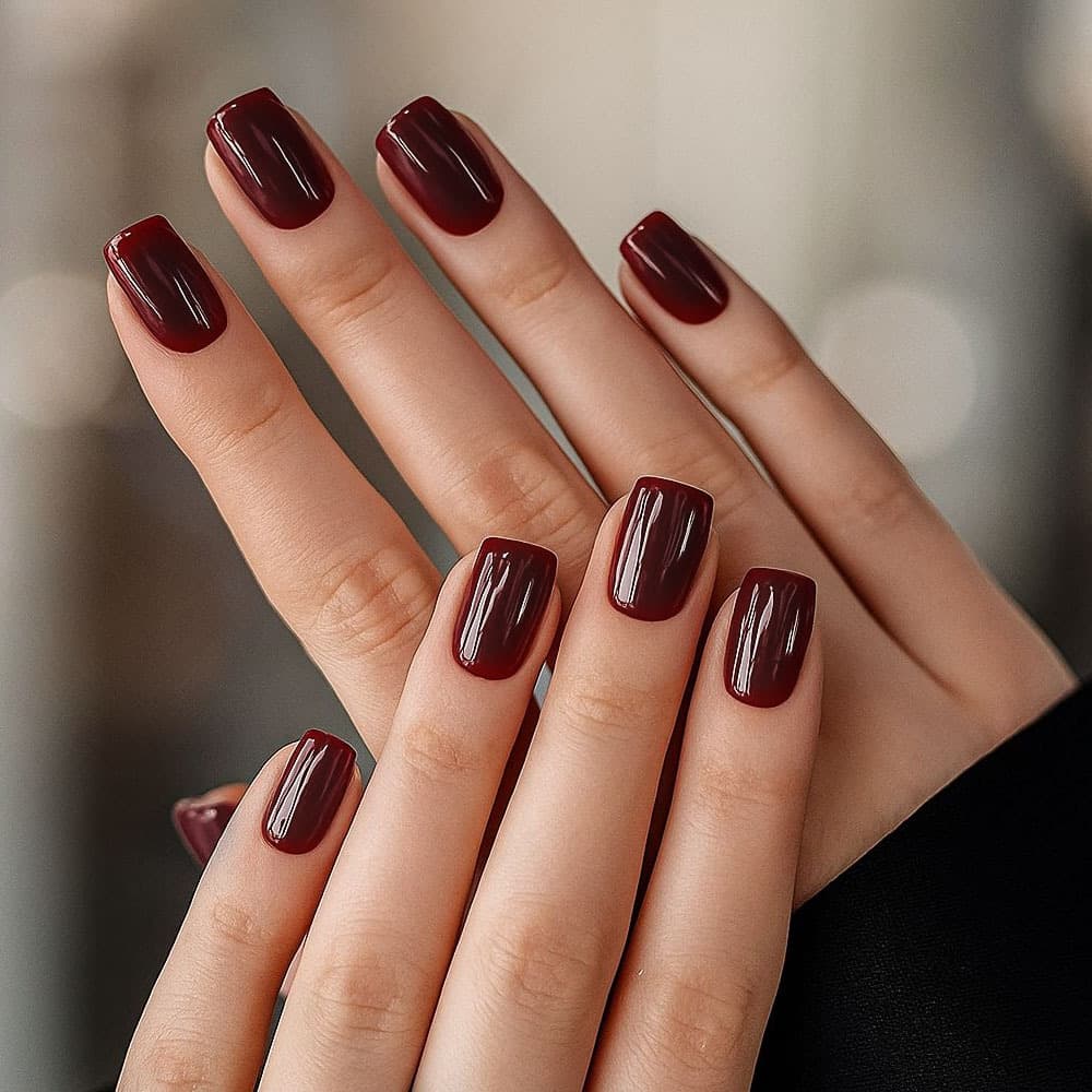 Cross-border Hot Selling Deep Wine Red Nail Tips, European and American Style Short Solid Color Wearable Nails, Finished Fake Nails Wholesale