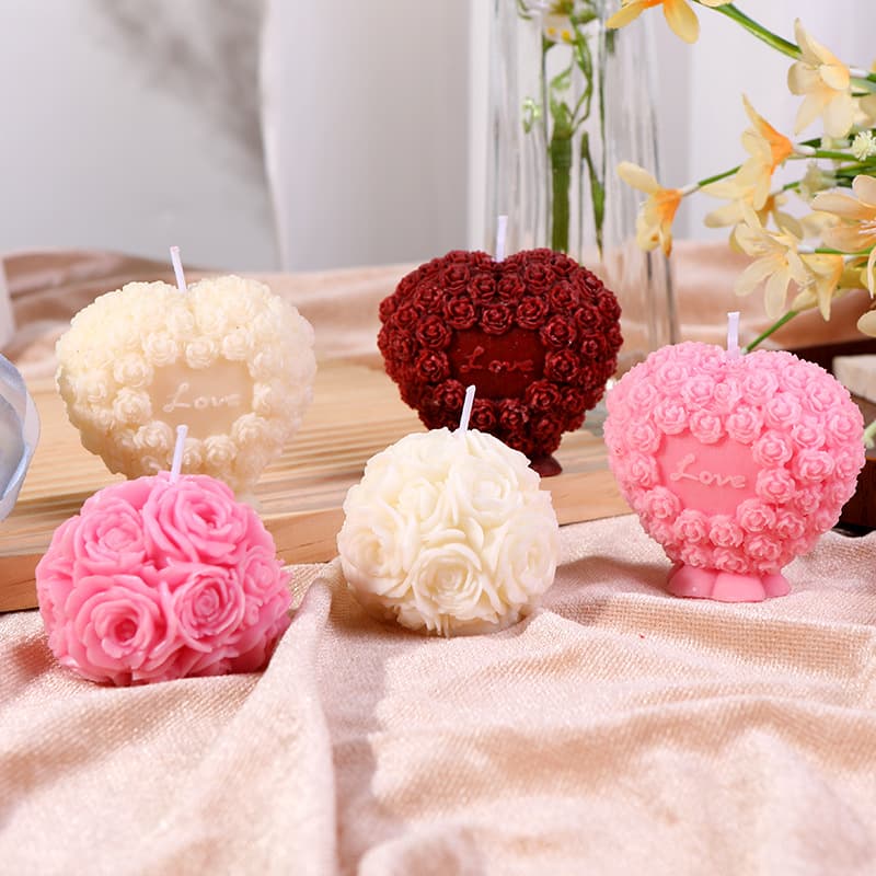 ins Valentine's Day Rose Love Scented Candle DIY Heart-Shaped Rose Handmade Candle Creative Home Ornaments