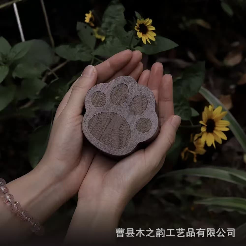 Cartoon Dog Paw Print Urn Wooden Cat Dog Whisker Memorial Collection Box Pet Supplies Funeral Ash Box